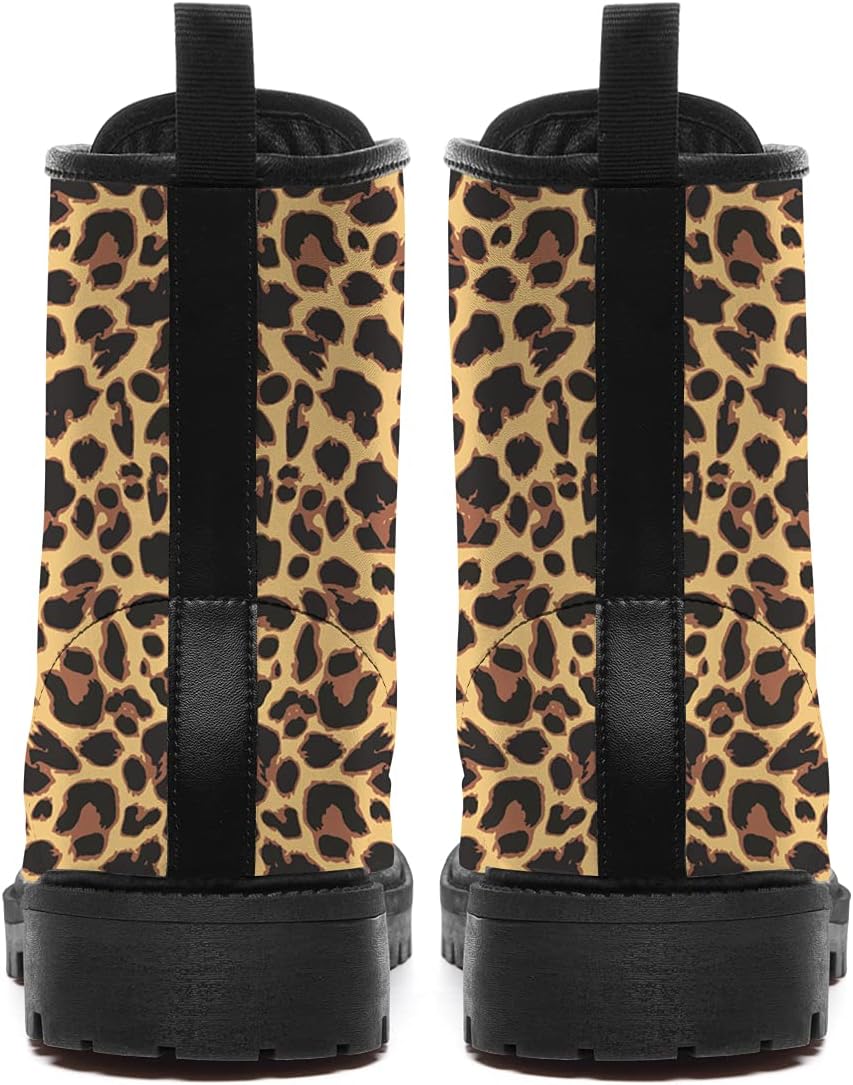 Leopard Print Boots Womens Mens Combat Boots Waterproof Lace Up Ankle Booties Mid Calf Casual Boots Shoes Gifts for Women Men