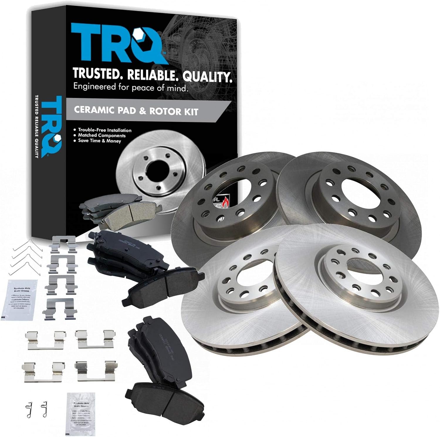 TRQ Front and Rear Brake Pad & Rotor Kit Brake Pads Brake Rotor Ceramic Compatible with 2013-2016 Dodge Dart