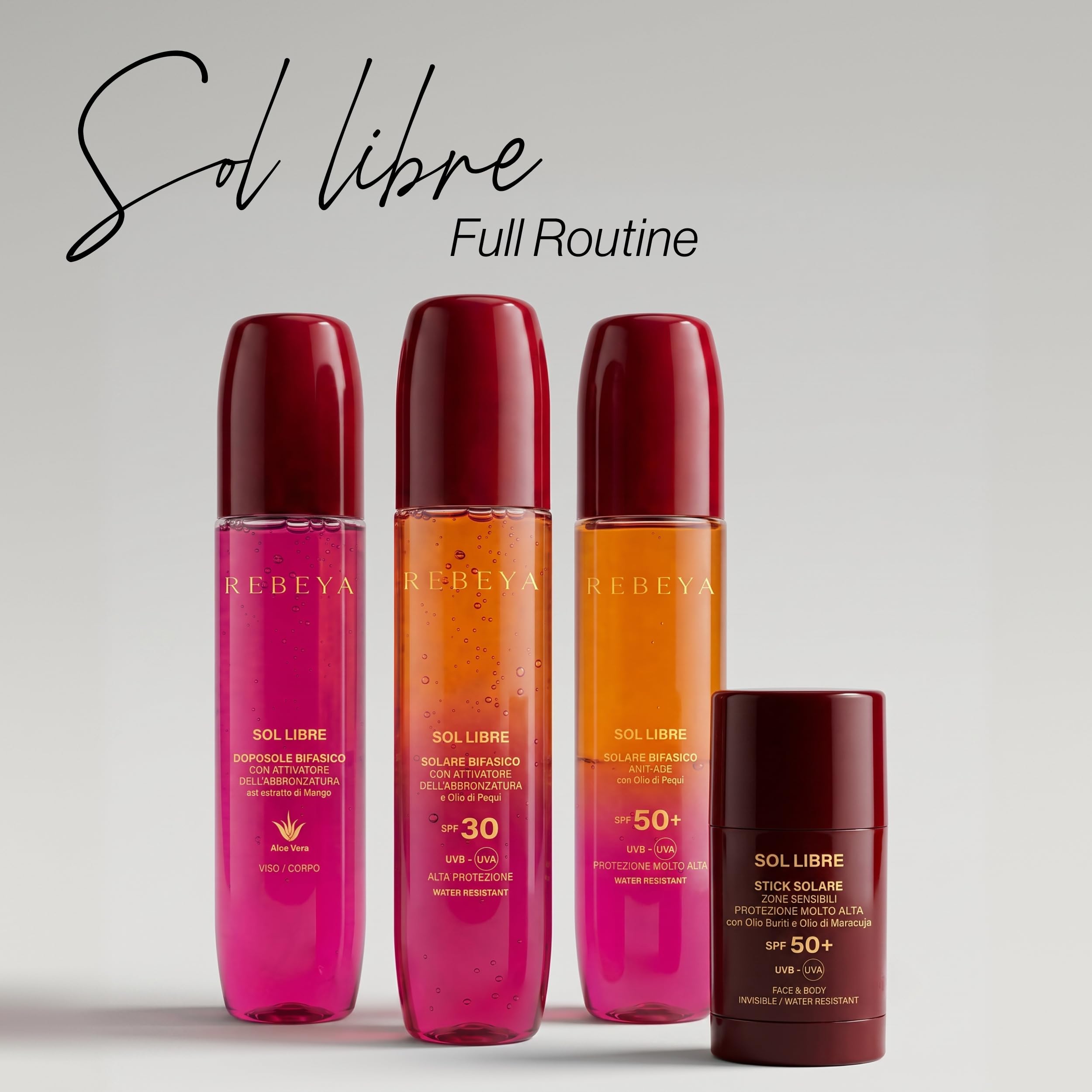 REBEYA SOL LIBRE - Stick solare 50 protezione solare SPF 50+ waterproof invisibile - stick protezione solare per zone sensibili con olio Buriti e Maracuja, formato mini pratico