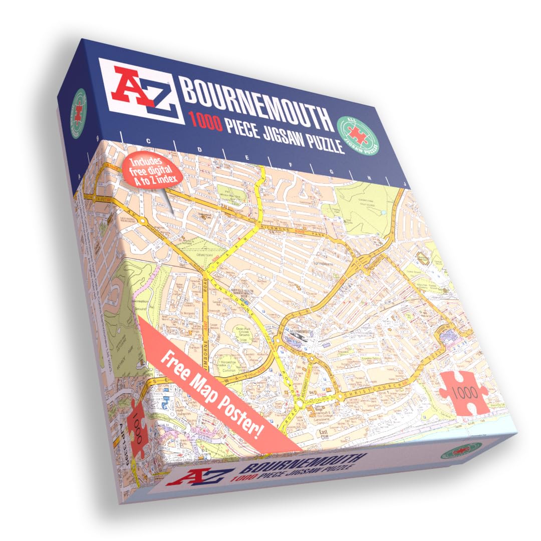 Great Britain A-Z Map of Bournemouth 1000 Piece Jigsaw Puzzle – Exclusive Street Map – Includes Guide Print & City Index – Nostalgic Gift Mapping Fun for Adults — image 1