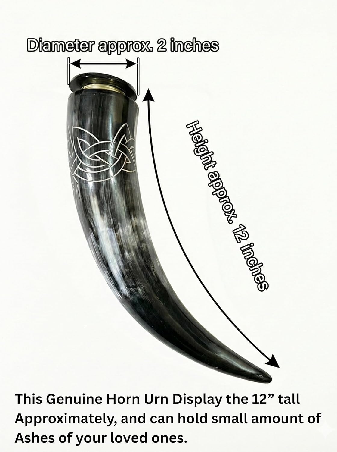 Horn Urn Very Unique & Beautiful Cremation Urn Made with Genuine Horn -Horn Urn Memorial Keepsake for Human Men,Women & Pets- Engraved Horn -Decorative Urn (Vine Engraved Horn Design)