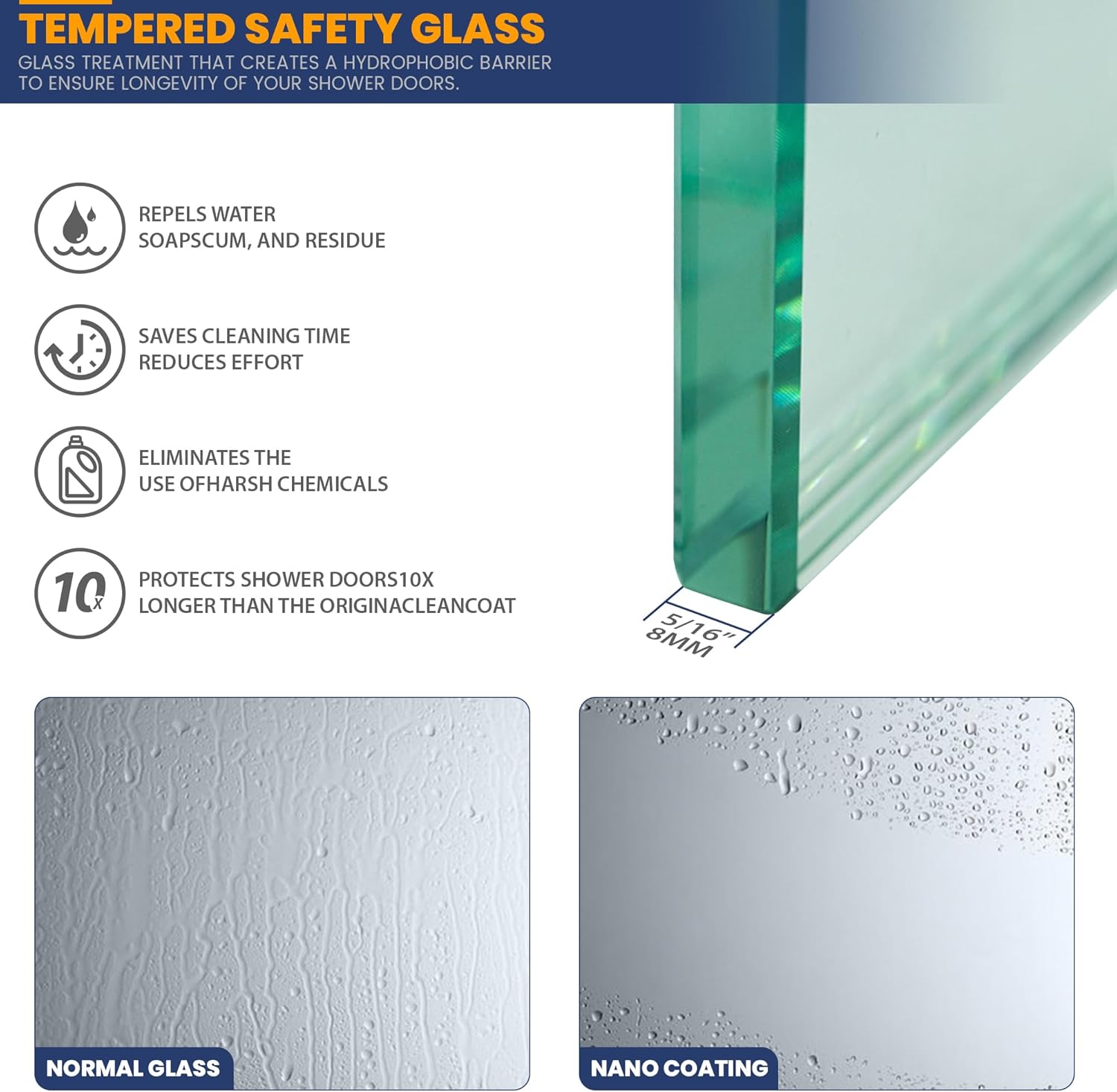 Glass Shower Panel, 30" W x 78" H Semi-Framed Fixed Shower Panel in Brushed Gold with 5/16"(8mm) Clear Tempered Glass Door, Simple Shower Door Panel for Bathroom