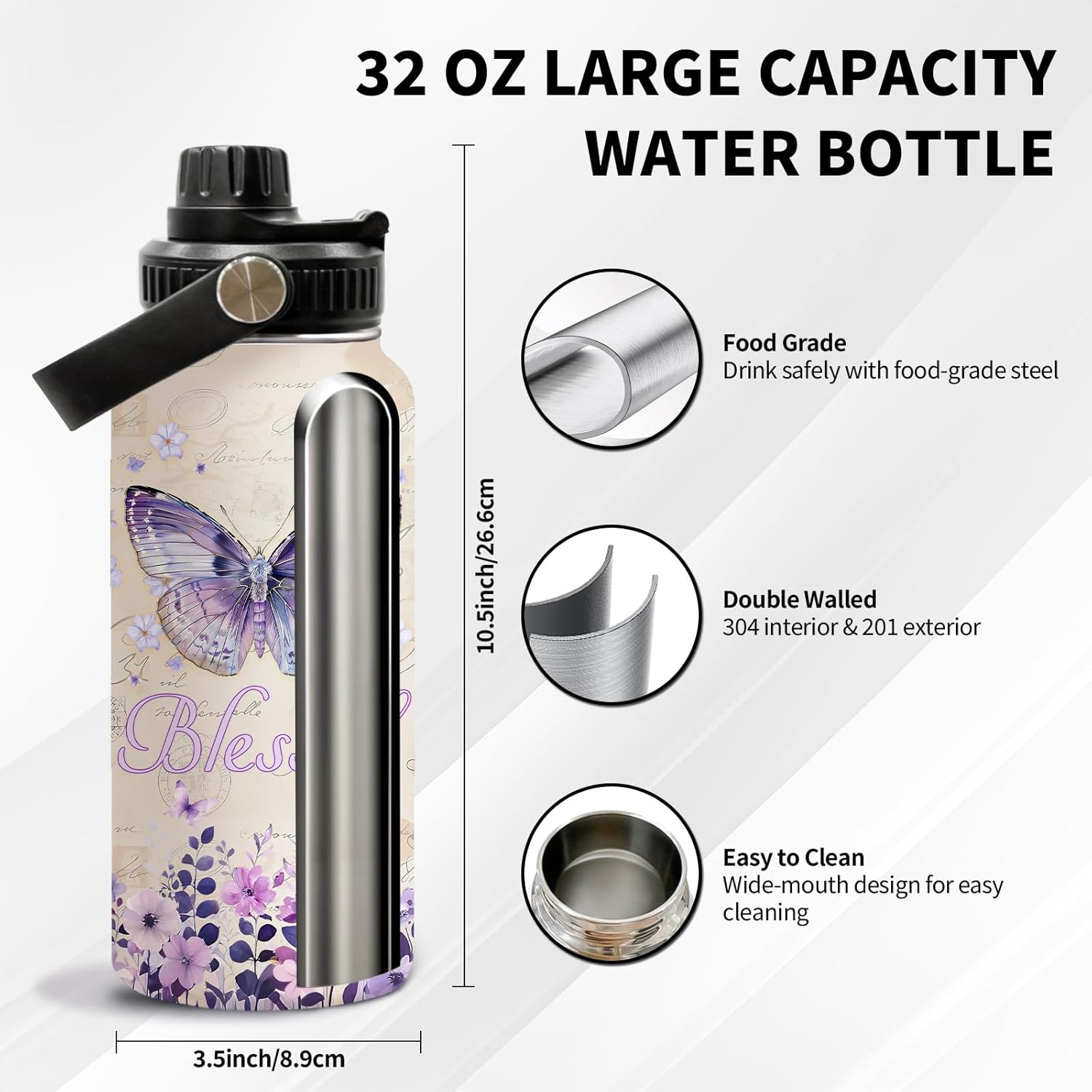 Christian Gifts for Women, Purple Butterfly Water Bottle with Lid for Girls 32oz, Inspirational Religions Faith Based Gifts for Her, Birthday Thanksgiving Christmas Gift with Bible Verse, 1 PCS - Image 2