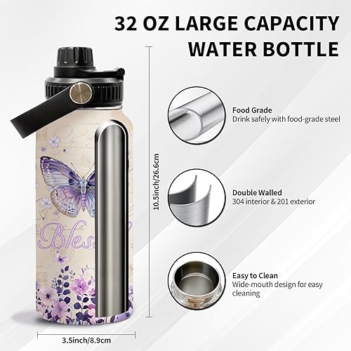 Miniatura 2 de Regalos cristianos para mujeres, botella de agua de mariposa morada con tapa para niñas de 32 onzas, regalos inspiradores basados en la fe para