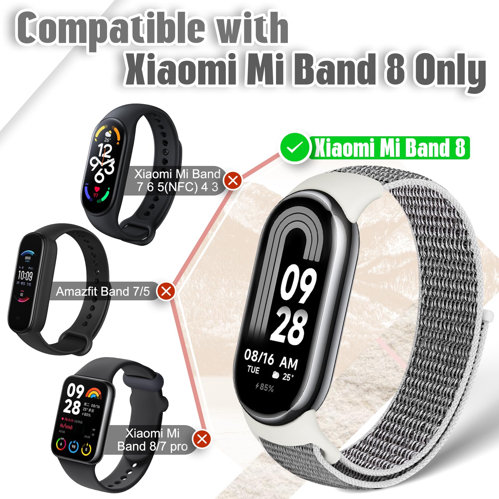 Runostrich Nylon Straps Compatible with Xiaomi Smart Band 10/9/8 Soft Nylon Loop Strap Breathable Adjustable Replacement Band for Women Men - Image 4