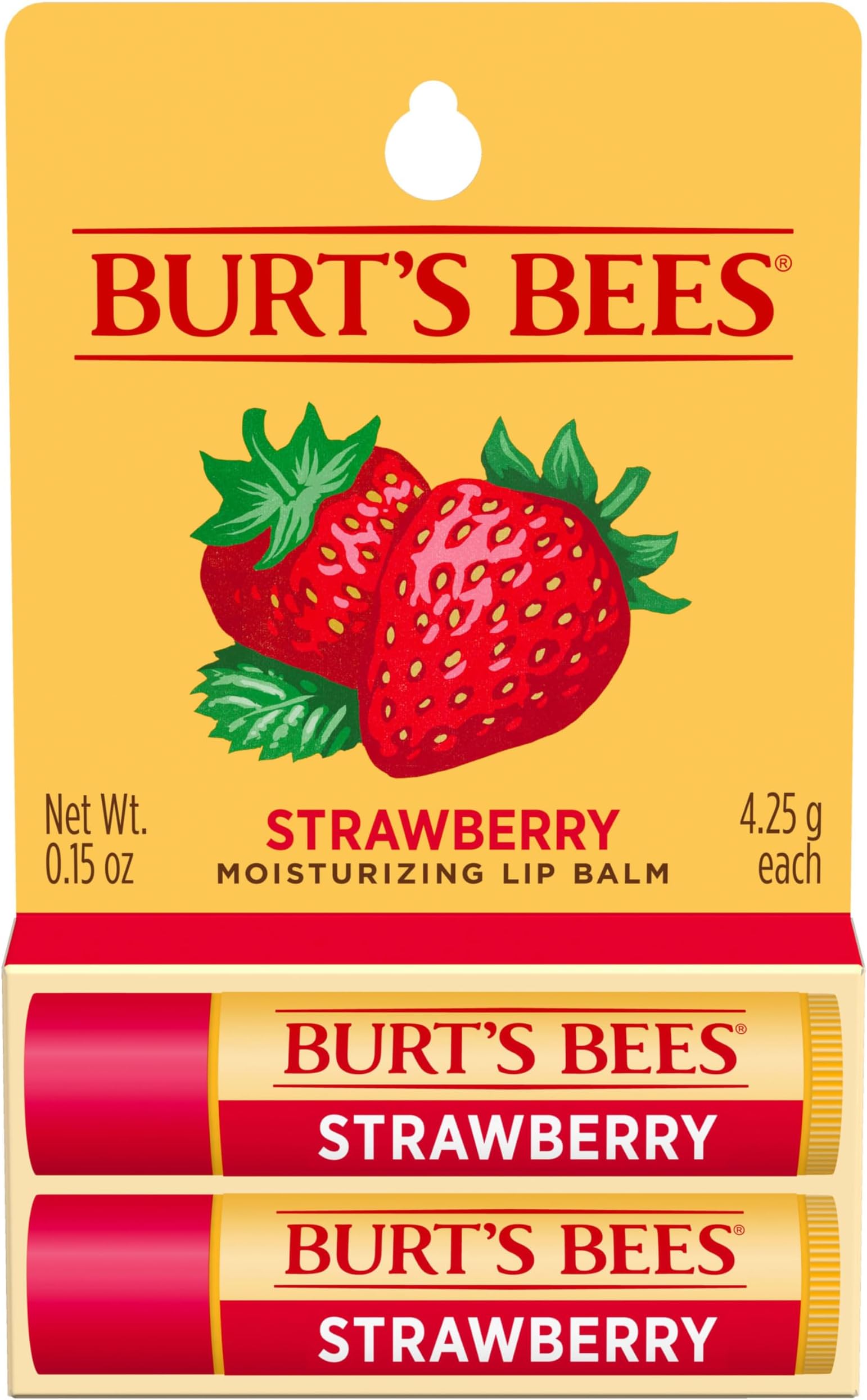 Burts Bees Strawberry Moisturizing Lip Balm, 0.15 oz, Pack of 2