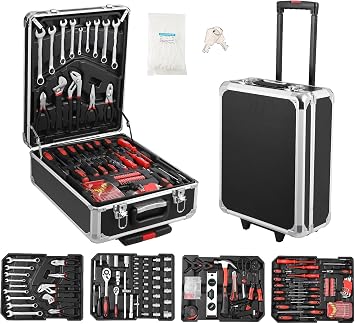 800 PCS Home Tool Set with Rolling Tool Box, Professional Mechanic Repair Kit, General Household Hand Tool Set with Aluminum Trolley Case for Homeowner, DIY