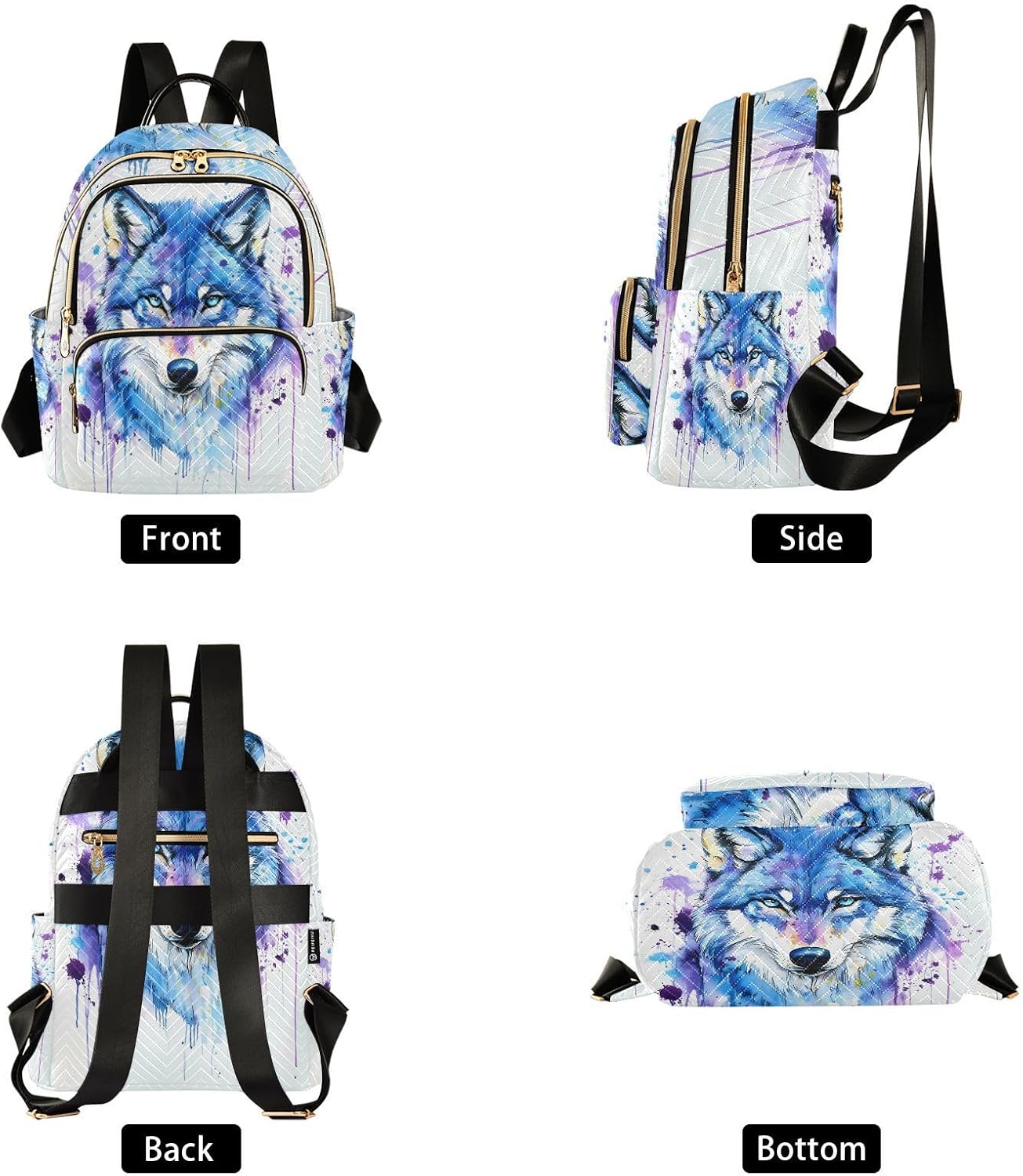 ALAZA Blue Purple Watercolor Wolf Mini Backpack Purse for Women Travel Bag Lightweight Shoulder Bag Fashion Daypack