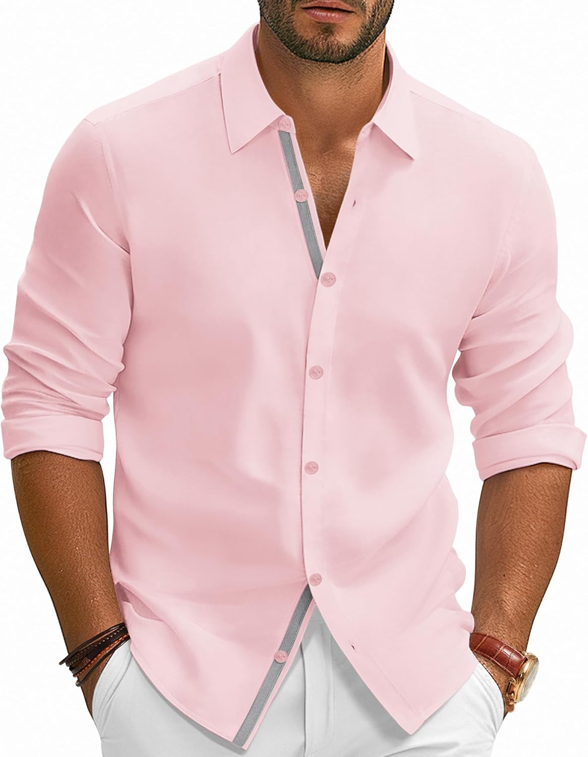 PJ PAUL JONES Mens Dress Shirts Wrinkle Free Stretch Button Down Shirt Casual Long Sleeve Business Shirts