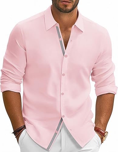 PJ PAUL JONES Mens Dress Shirts Wrinkle Free Stretch Button Down Shirt Casual Long Sleeve Business Shirts