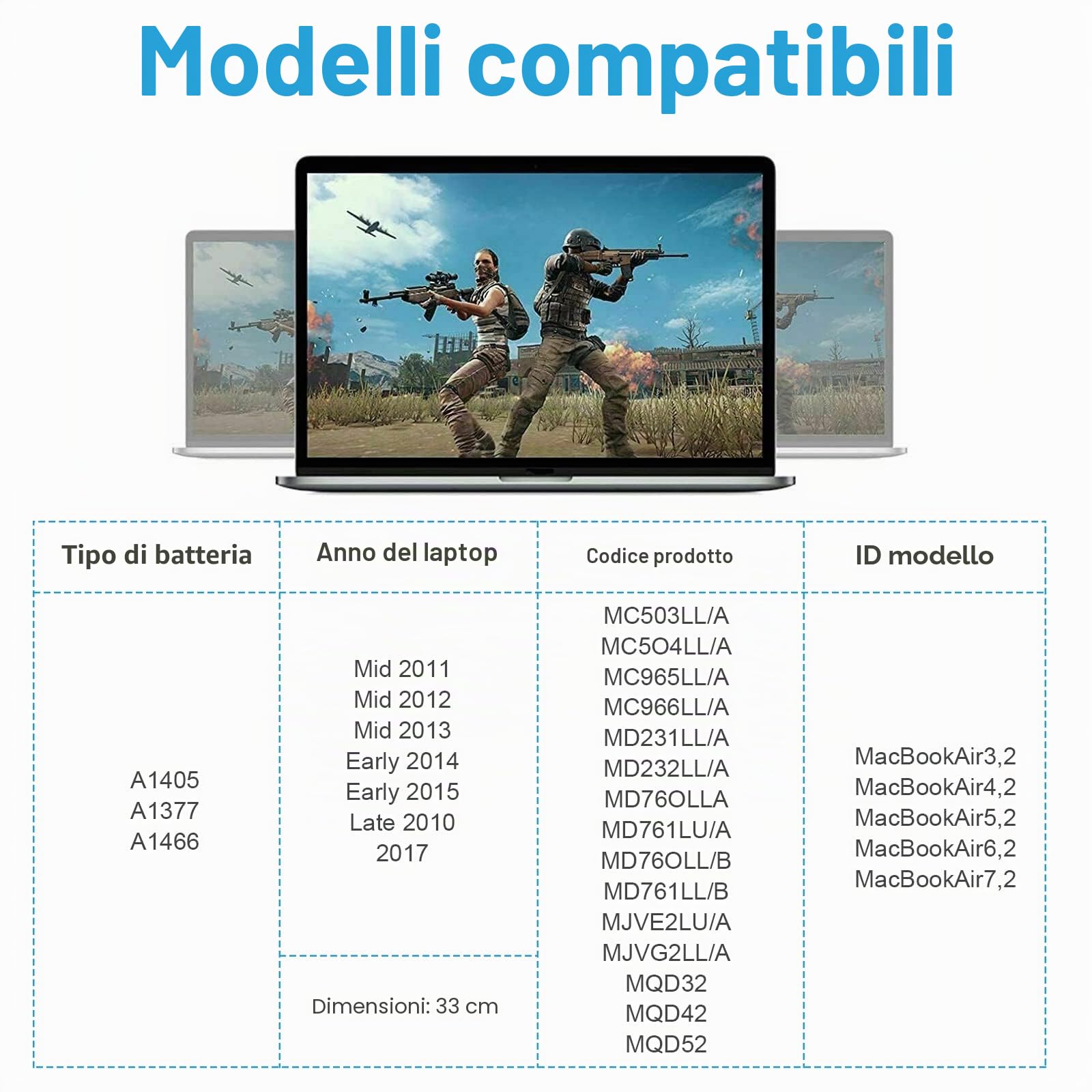 ASUNCELL 7.6V/55Wh A1405 Batteria del computer portatile per MacBookAir3,2 13" A1369 - (Late 2010，Mid 2011) MacBookAir5,2 13" A1466 - (Mid 2012，Mid 2013，Early 2014，Early 2015) A1377 A1405