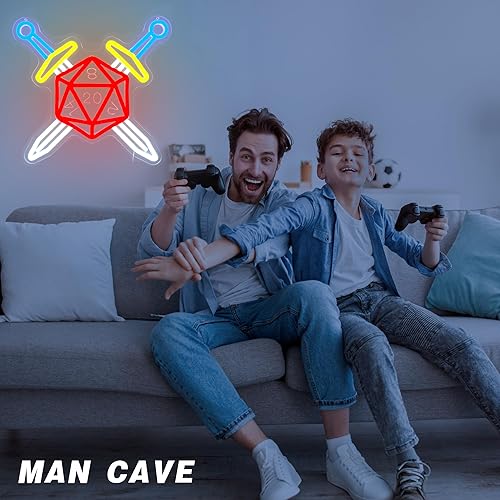 Miniatura 7 de Letrero de neón de espada y dados, decoración para juegos RPG, letrero de juego DND para sala de juegos, sala temática de dados, mesa de fantasía