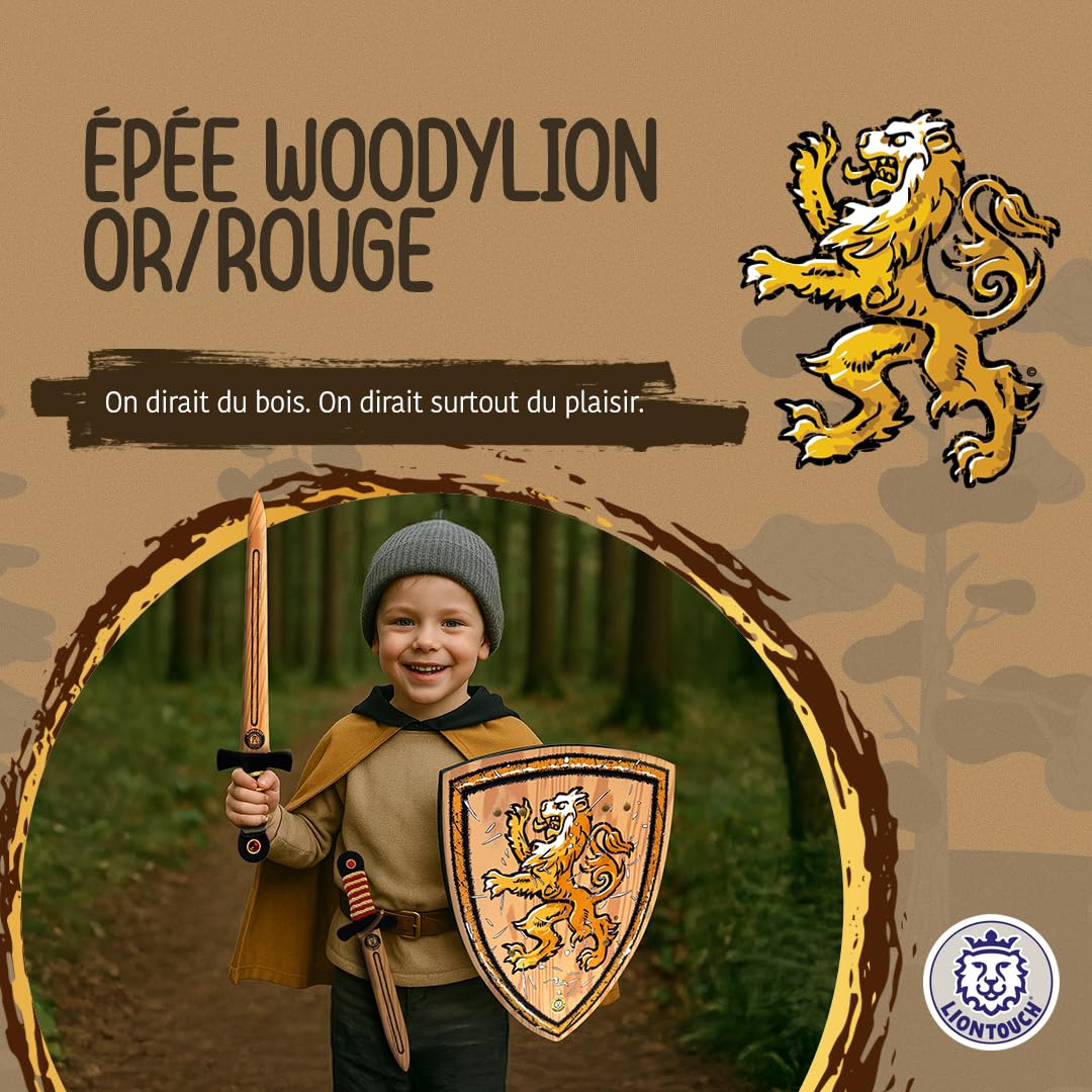 Liontouch Épée WoodyLion Or/Rouge Petite Taille 3-6 Ans Poignard en Mousse pour Enfants