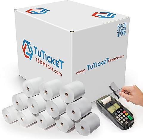 Rollo de Papel Térmico 80x60x12 mm (60 uds) para Impresora Térmica de Ticket y Comanda, Caja Registradora y demás TPV. Sin Bisphenol A