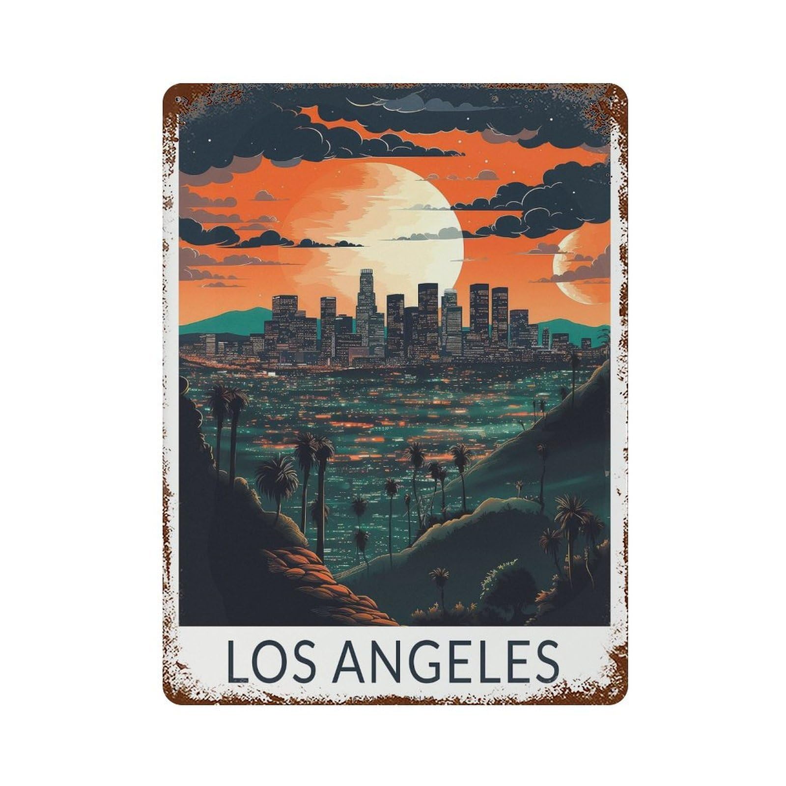 xiaoxiaoshen Los Angeles California Travel Night Home Décor Wall Decor Art Metal Tin Poster Modern Home Decor Art Home Bar Shop Decorations Vintage Sign 40x30cm