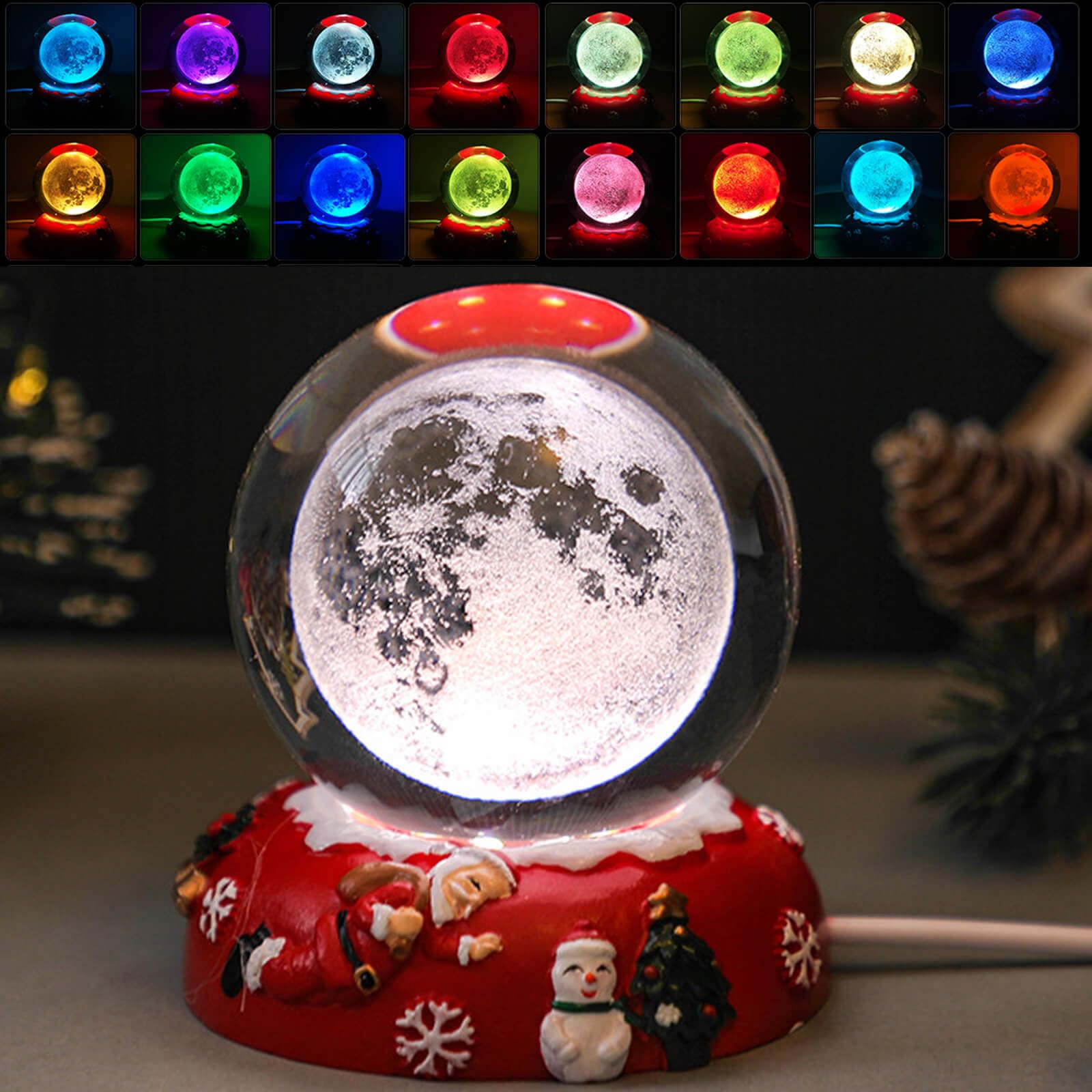 GIMURM Christmas Gifts,3D Crystal Table Lamp, RGB Table Lamp, Moon Night Light,16 Colors LED Lighting, Cool Space, Funny Night Light, Warm Light, Art Gifts for Kids, Bedroom, Living Room
