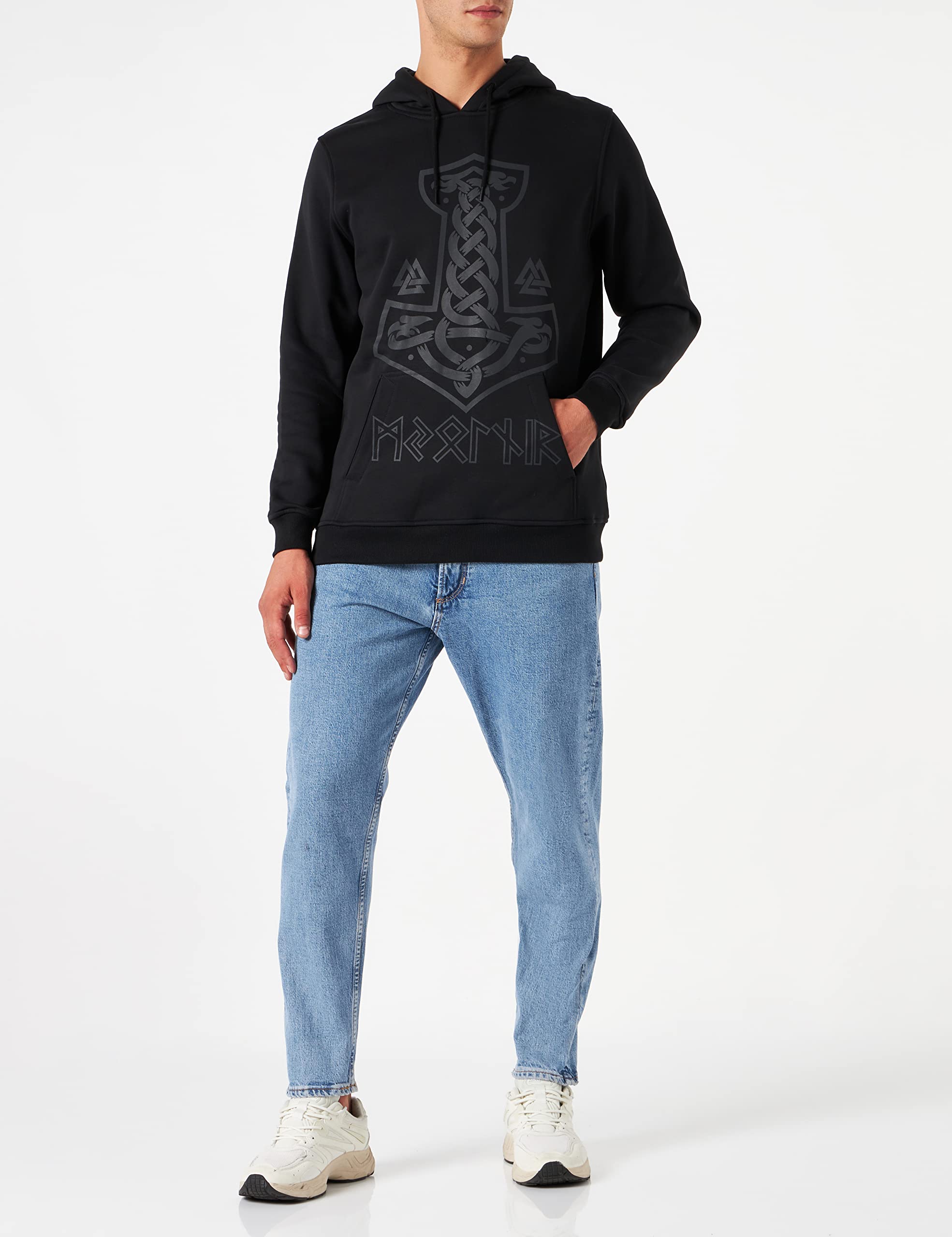 Baddery Camiseta: Valknut Skull - Mjolnir Martillo Thor - Vikingo T-Shirt Hombre-s y Mujer-es - Noruega Norge Norway - Odin Norseman Valhalla Hammer Mjölnir Pagan Metal - Regalo - Viking-s - Vikinga