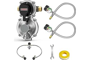 LP Propane Regulator, 2 Tank-2-Stage Auto Changeover with Gauge, Pigtail Hoses, QCC1...