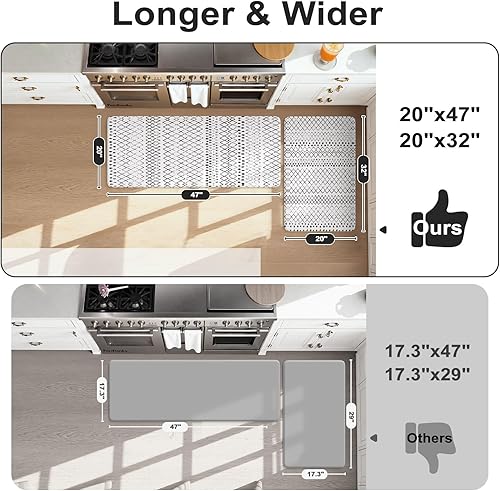 Vista 483 de KIMODE - Juego de 2 tapetes de cocina bohemios, antifatiga, antideslizantes, impermeables, ergonómicos, acolchados, cómodos, para lavandería, Caqui