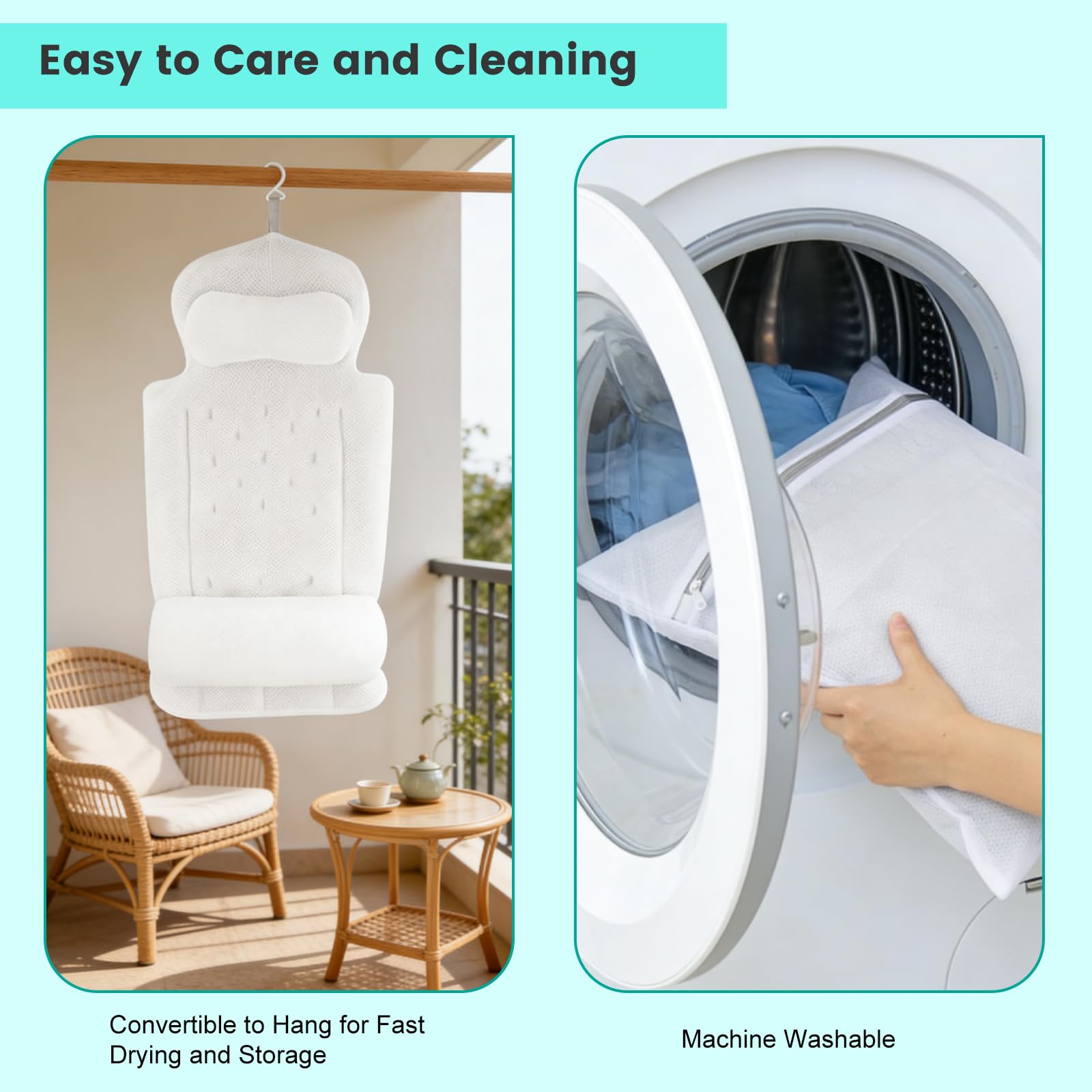 Coussin de bain épais pour baignoire, avec 192 ventouses, coussin épais avec soutien du cou, du dos et des lombaires, coussin de bain épais avec sac à linge (blanc Pro)