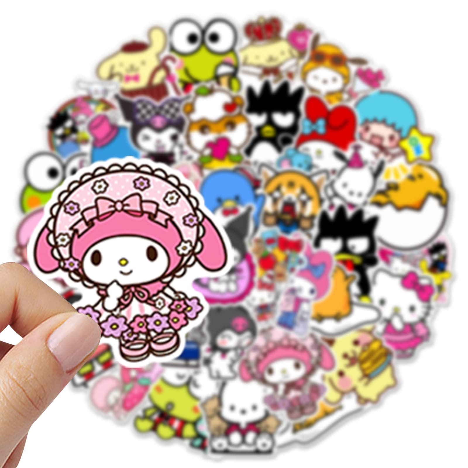 Kawaii Hello Kitty Stickers Set, 50pcs, Kuromi Melody Frog, Waterproof Vinyl, Perfect for Laptops Skateboards, Bikes, Guitars - Image 2
