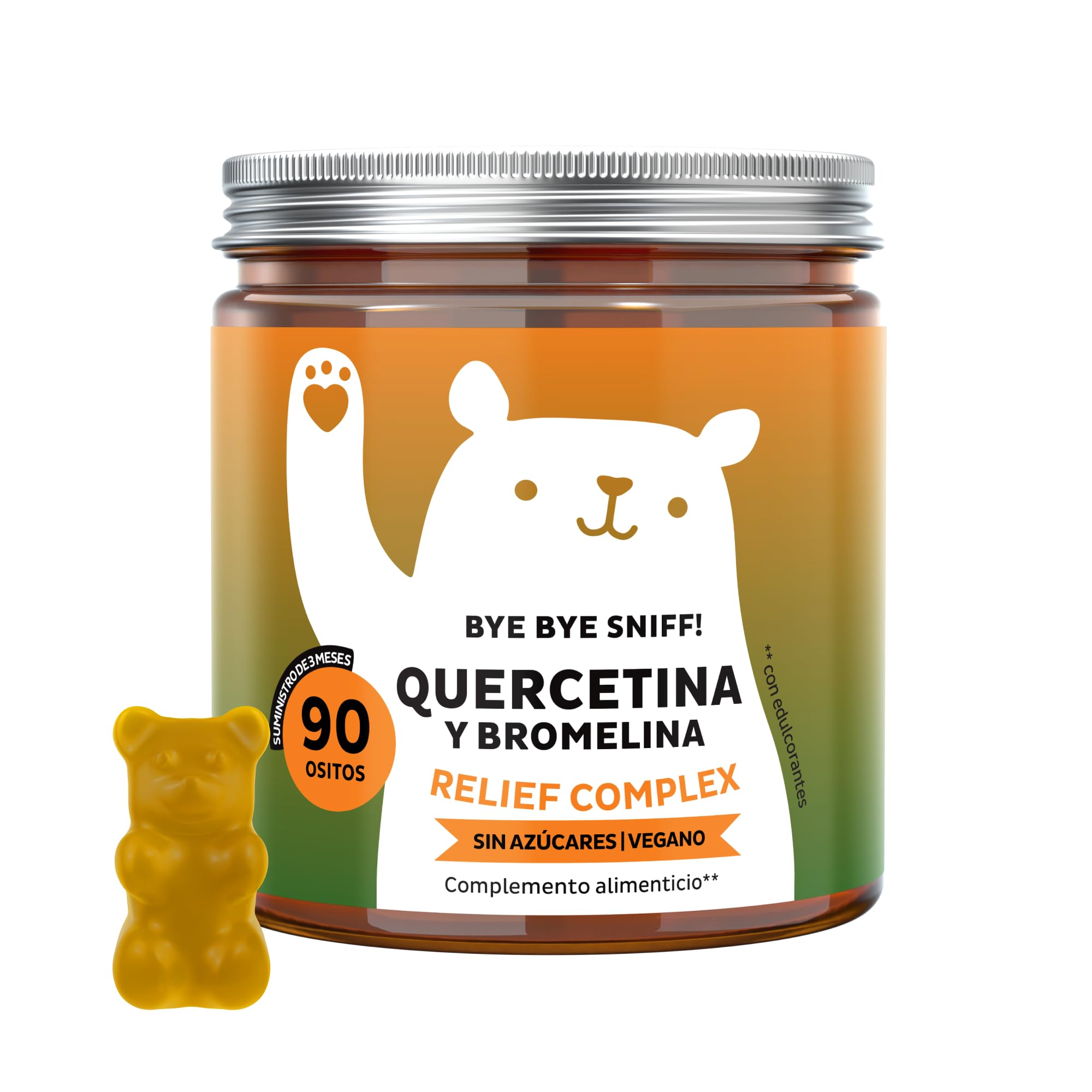 Quercetina y Bromelina Gominolas - Bye Bye Sniff Relief Complex - con Vitamina C y Zinc - Sistema inmunitario y fatiga - 90 unidades (3 meses) - Vegano, Sin azúcar - Bears with Benefits
