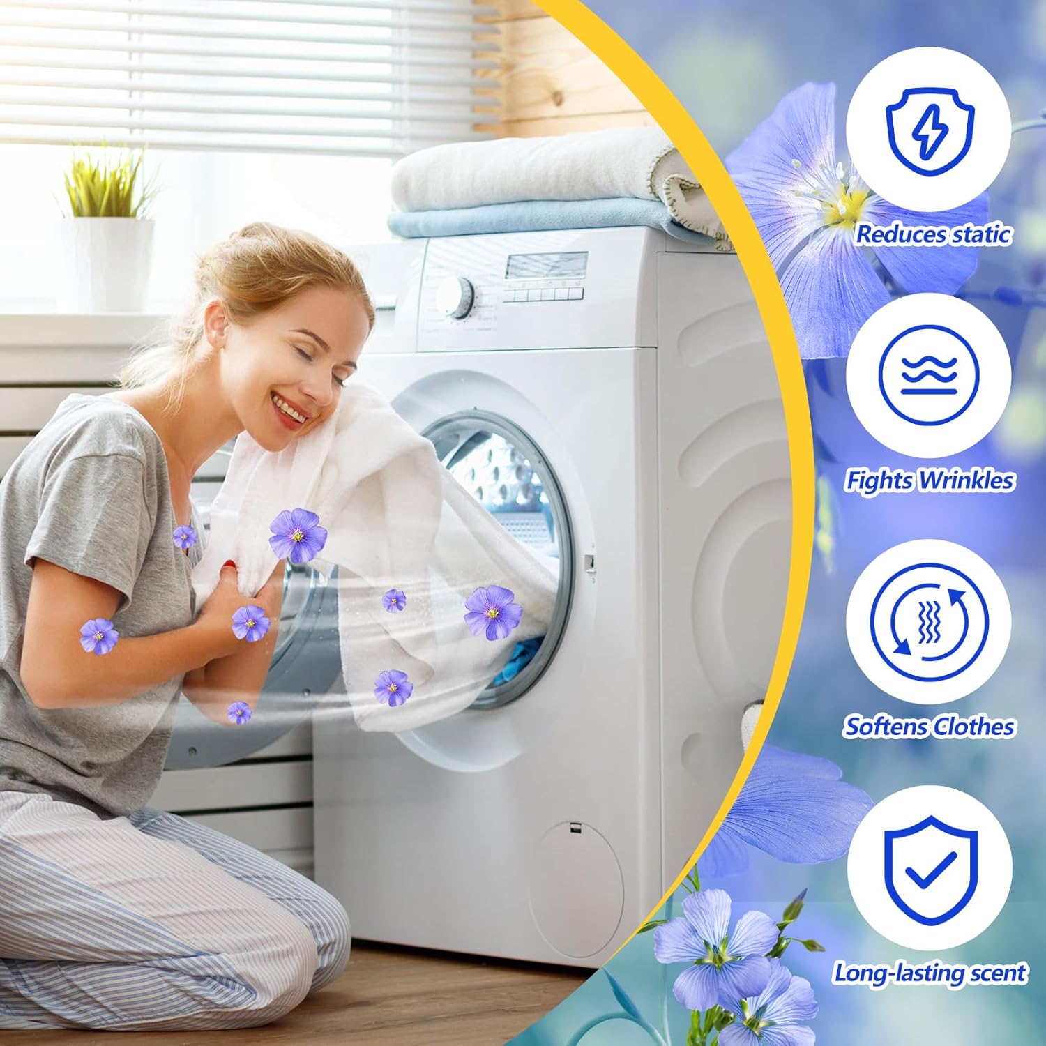 600 Count Flax Scent Dryer Sheets Bulk Fabric Softener Flax Scent Dryer Sheets Naturally Softens Freshens Removes Static Cling Prevent Wrinkles, Plant Based for Sensitive Skin, Large Household