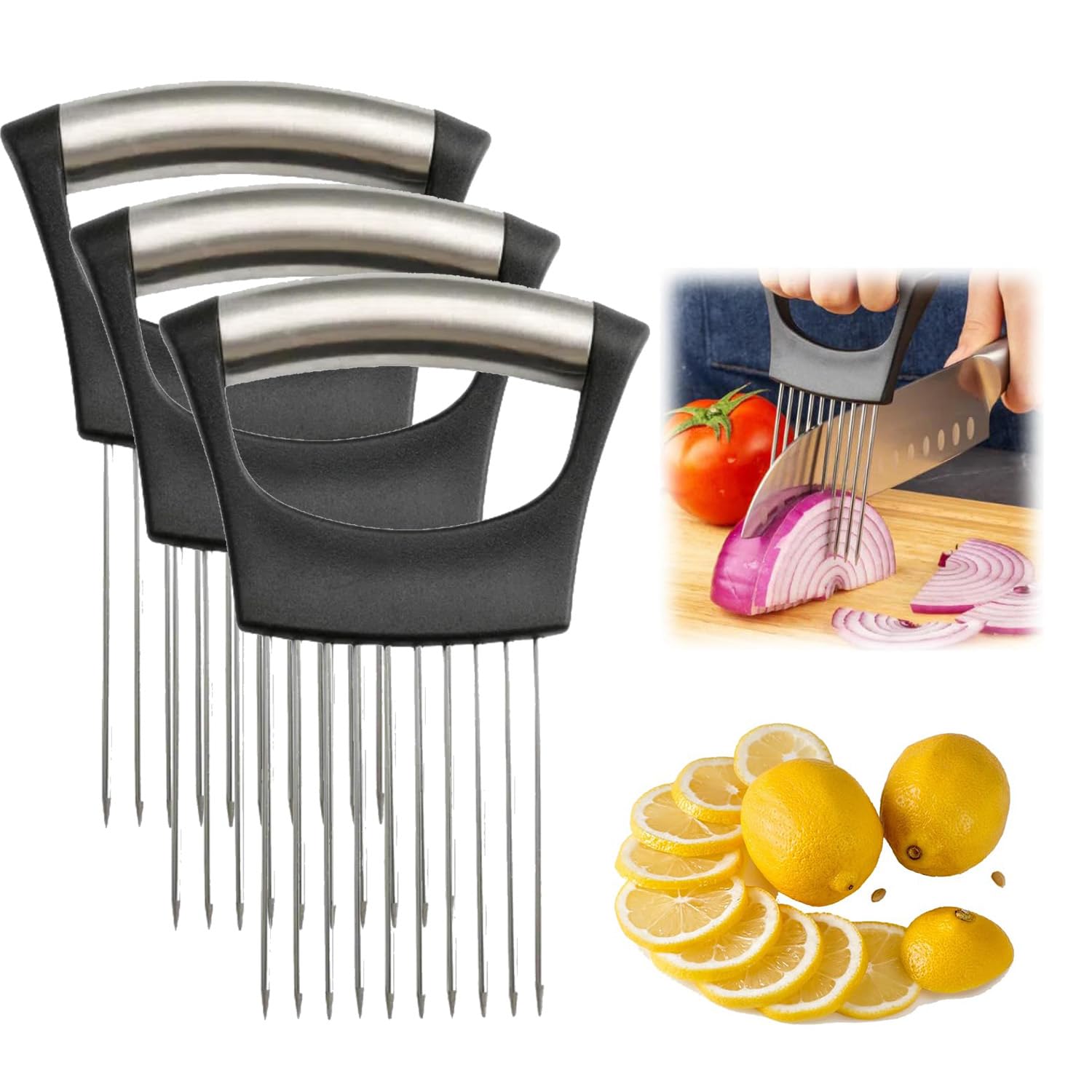 Stainless Steel Onion Slice Holder New Onion Holder for Slicing Lemon Slicer Vegetable Cutter Chopper Slicing Assistant Tool