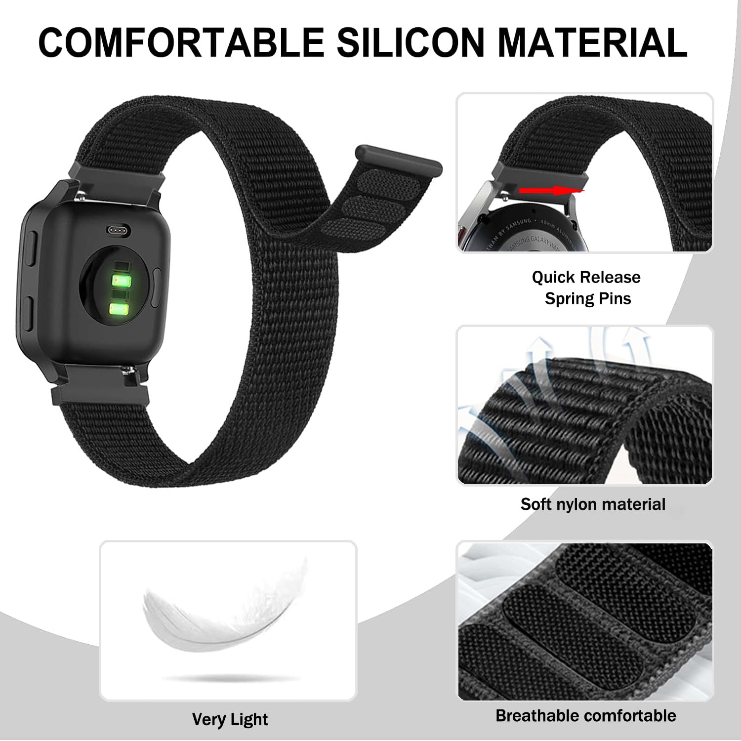 Nylon opaska elastyczna kompatybilna Garmin Venu Sq/Sq 2 Music, opaska 20MM do Garmin Venu 2 Plus/Vivoactive 5/3/3 Music/Forerunner 55 245 645