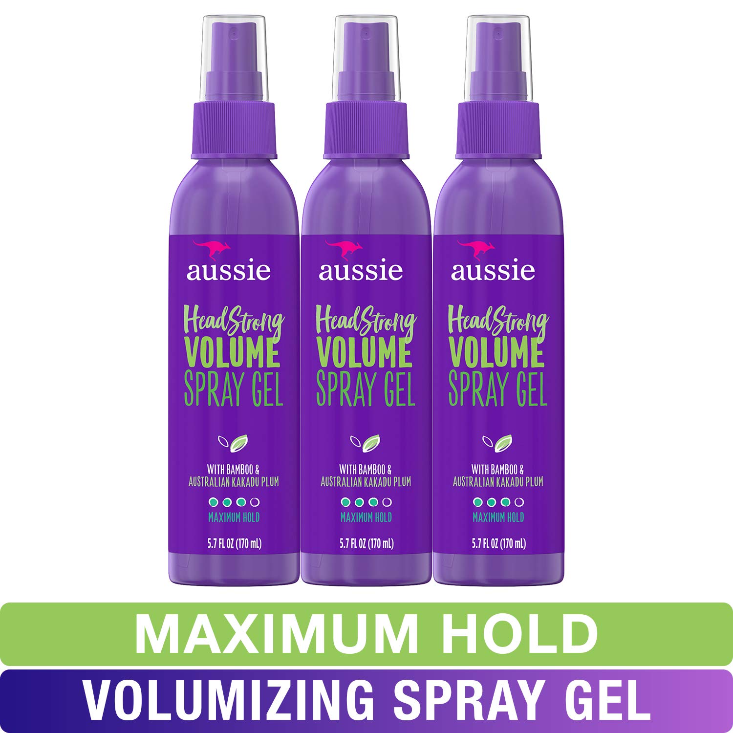 AussieSpray Gel, with Bamboo & Kakadu Plum, Headstrong Volume, 5.7 fl oz, Triple Pack