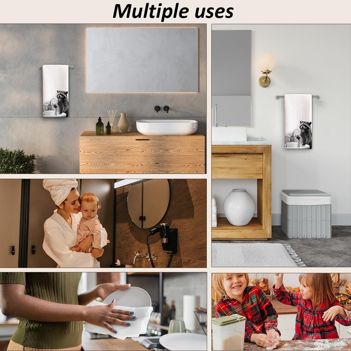 1 PCS Funny Cute Raccoon Hand Towels for Bathroom,Raccoon Gifts for Women,Raccoon Decor Cute Kitchen Towels,Animal Decorative Towels for Bathroom, Pet Owners Housewarming - A17 - Image 6