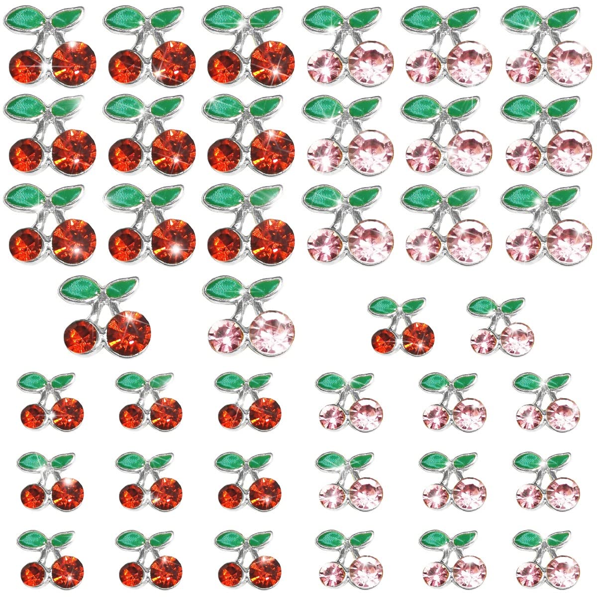 40 Pcs 3D Cherry Nail Charms Nail Rhinestones Nail Art Shiny Nail Gems Nail Glitter Studs Kawaii Nail Slices Diamond Crystal for Women Jewelry Making