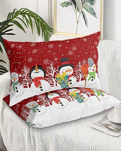 Miniatura 2 de Fundas de almohada de tamaño estándar de muñeco de nieve navideño, 2 paquetes de fundas de almohada suaves decorativas para sofá de cuerpo largo