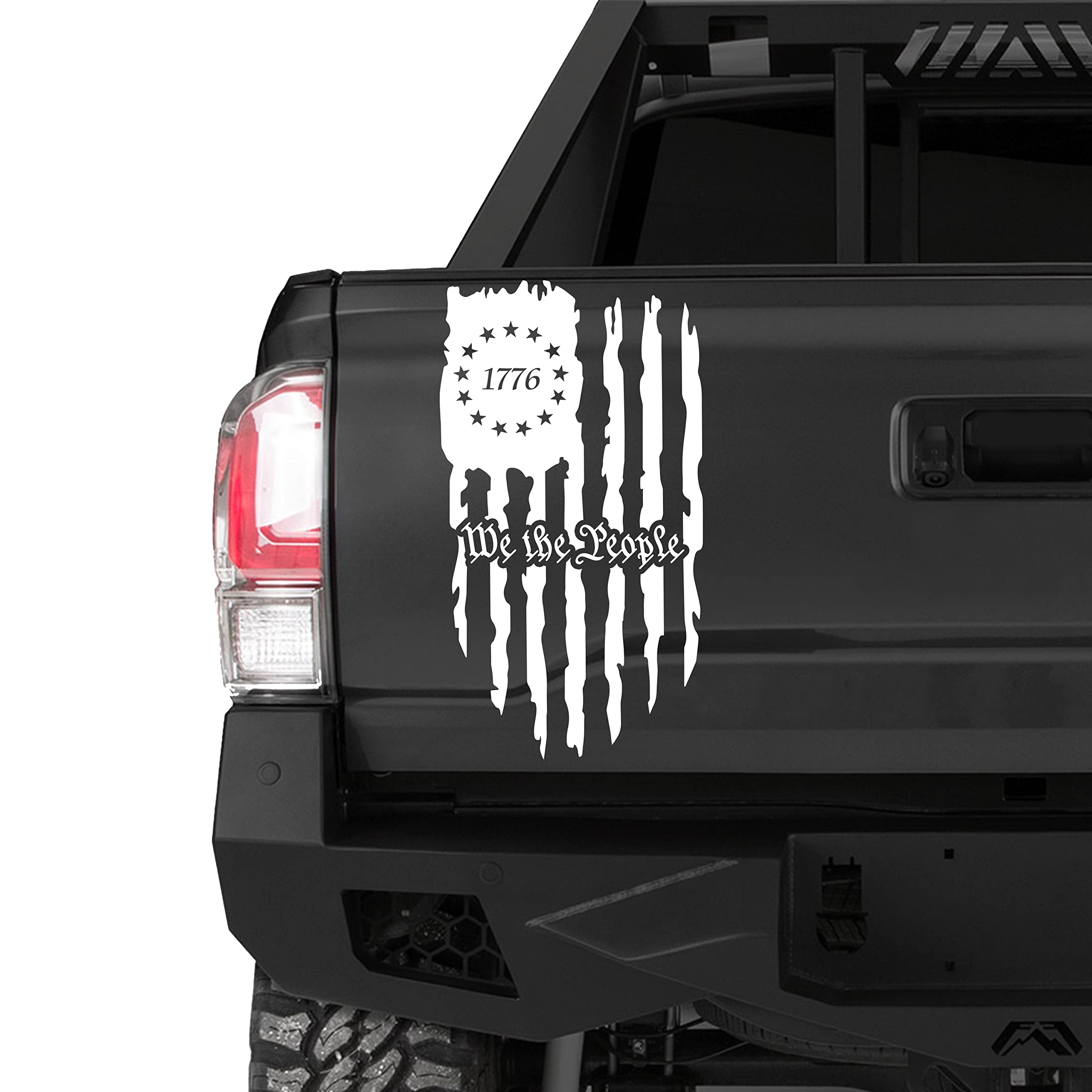 Rzuiytye White We The People American Flag Truck Decal,Truck Tailgate Vinyl Decal,Car Decal for Men,American Flag for Computer,Truck,Car,Wall(16x9in)