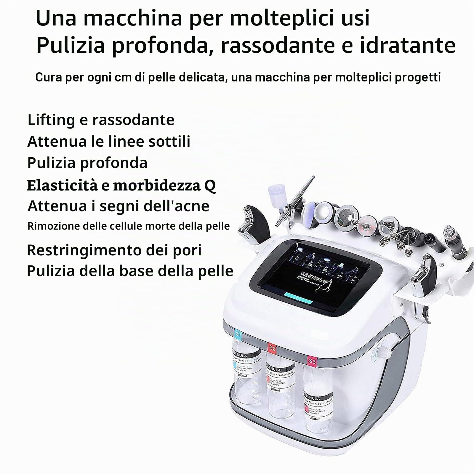 Macchina HydraFacial Professionale 10 in 1, Macchina Viso Idrogeno Ossigeno con Schermo LCD da 8 pollici,Pulizia Idratante della Pelle, Favorisce l'Assorbimento Nutritivo,per Casa,Spa,Centro Estetico