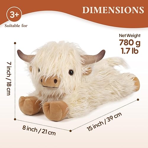 Miniatura 4 de Highland Cow - Animales de peluche para microondas, adorable peluche esponjoso de vaca de las tierras altas para mayor comodidad, juguete de aroma a