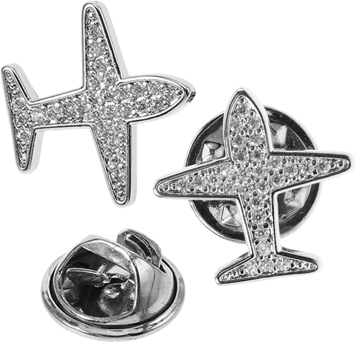 Airplane Shape Brooch Button Pins 2pcs Silver Alloy for Shirts