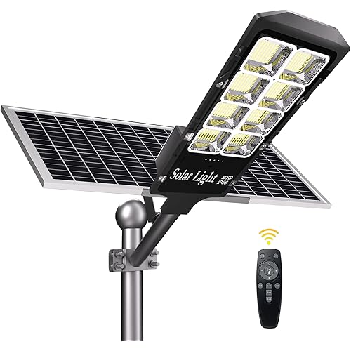 1200W Solar Street Lights, 42000 Lumens Daylight Solar LED Light with Remote Control, Dusk to Dawn Outdoor Security Flood Lights