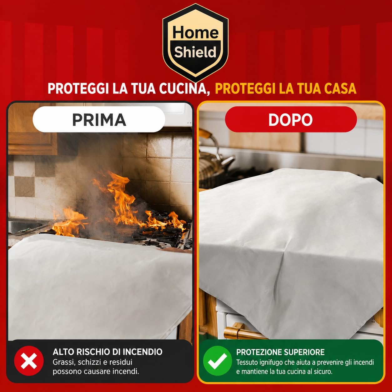 Coperta Antincendio 100 × 100 cm – Coperta Ignifuga in Fibra di Vetro per Casa, Cucina, Auto e Ufficio – Fire Blanket di Emergenza (4 Pezzi)