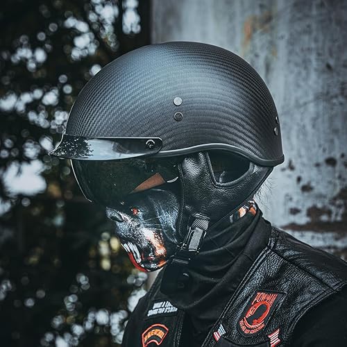 Miniatura 4 de VCOROS Cascos de motocicleta retro de fibra de carbono para hombres y mujeres, cascos de media cara para motocicleta, Cruiser, Chopper, ciclomotor,