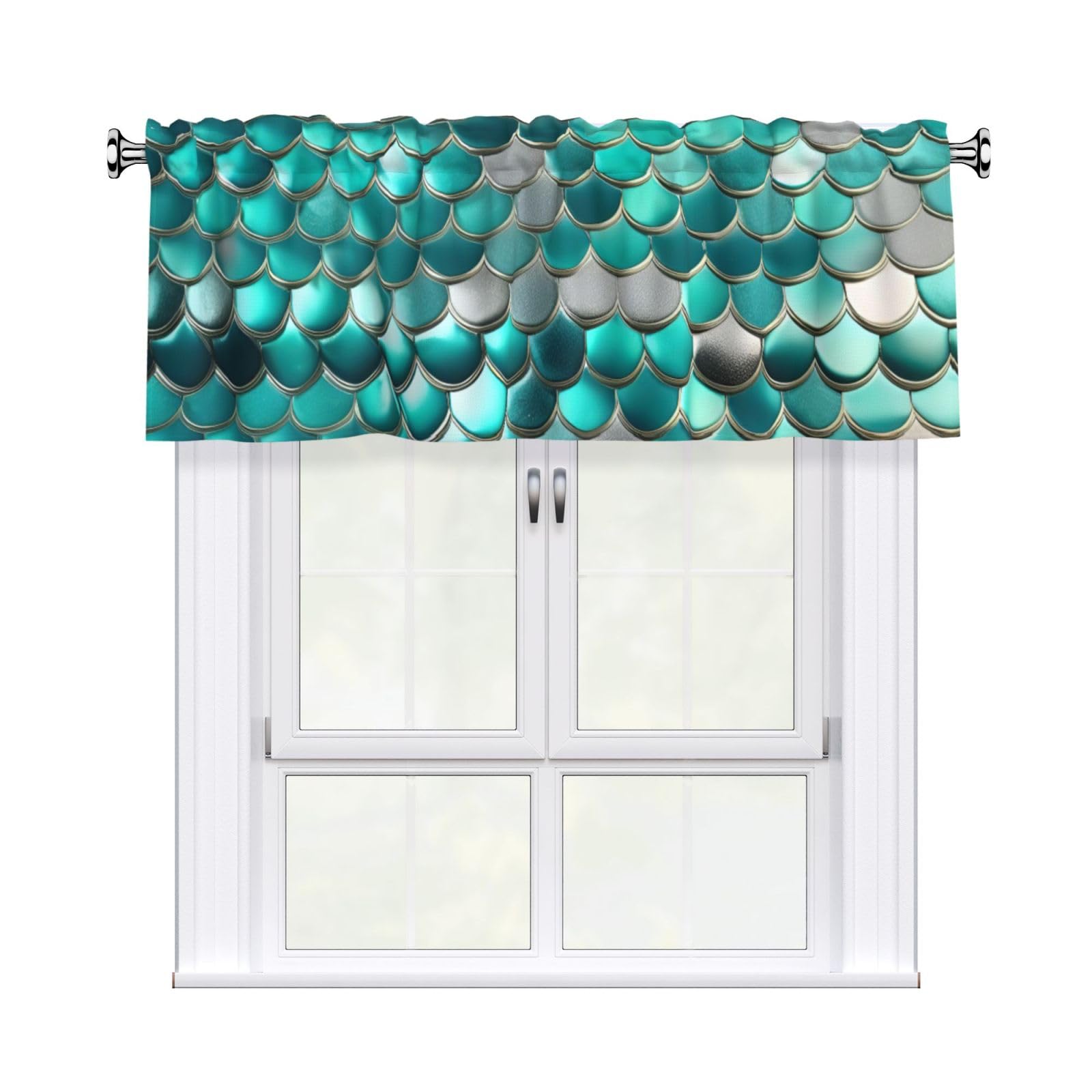 aacxzff Mermaid Scale Print Curtain Valance 54"x18" (WxL) for Kitchens Bathrooms Bedrooms Balconies Living Rooms
