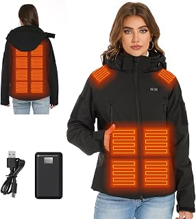Womens Heated Jacket with Battery, Windproof Soft Shell Heated Coat Winter Outdoor Heating Jacket, 14 Heating Zones