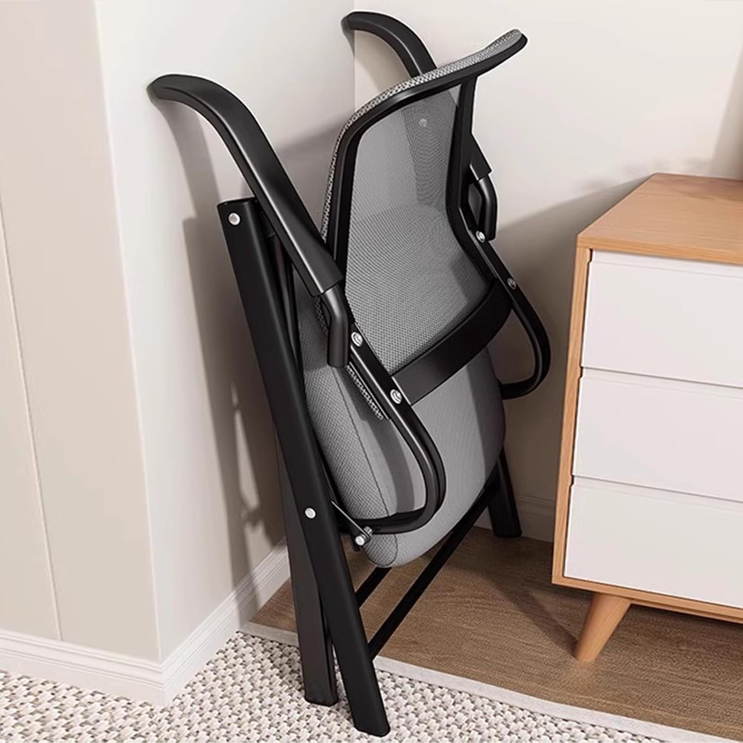 Padded Folding Chair, Folding Chairs with Cushion, Foldable Chairs Indoor for Bedroom Patio Party Event Foldable Dining Chairs(Black)