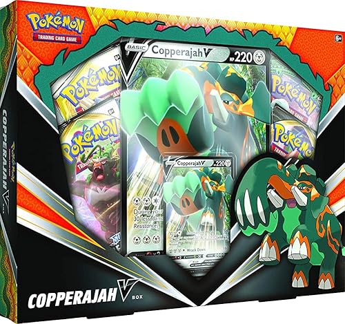 Pokemon TCG - Copperajah V Box | 1 Tarjetas aluminio|4 Booster Packs|Tarjetas originales