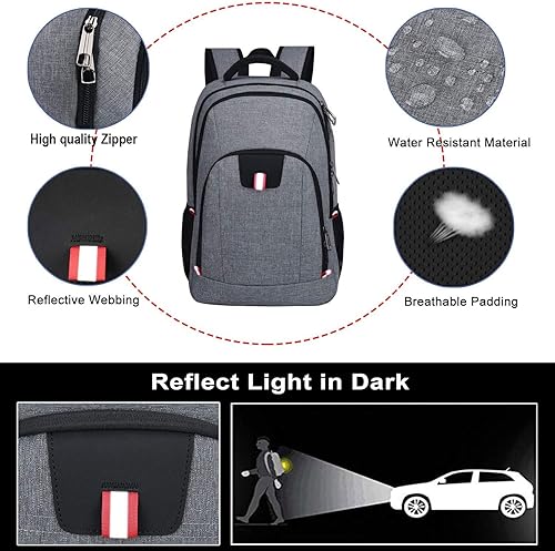 Miniatura 5 de Della Gao Mochila de viaje para laptop, mochila antirrobo para hombres y mujeres con ranura USB, mochila para computadora de negocios (gris, 15.6