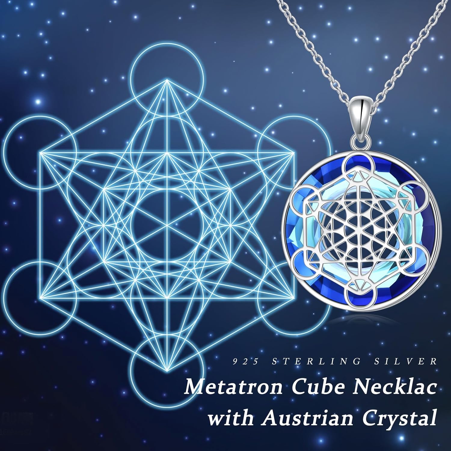 Alphm Metatron Cube Necklace 925 Sterling Sliver Sacred Geometry Seals of Archangel Angel Pendant with Austrian Crystal Sacred Geometry Jewelry for Women Men - Image 5