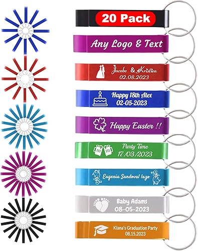 20 llaveros personalizados para abridor de botellas, recuerdos de boda a granel con logotipo grabado, texto personalizado, abrebotellas de latas de