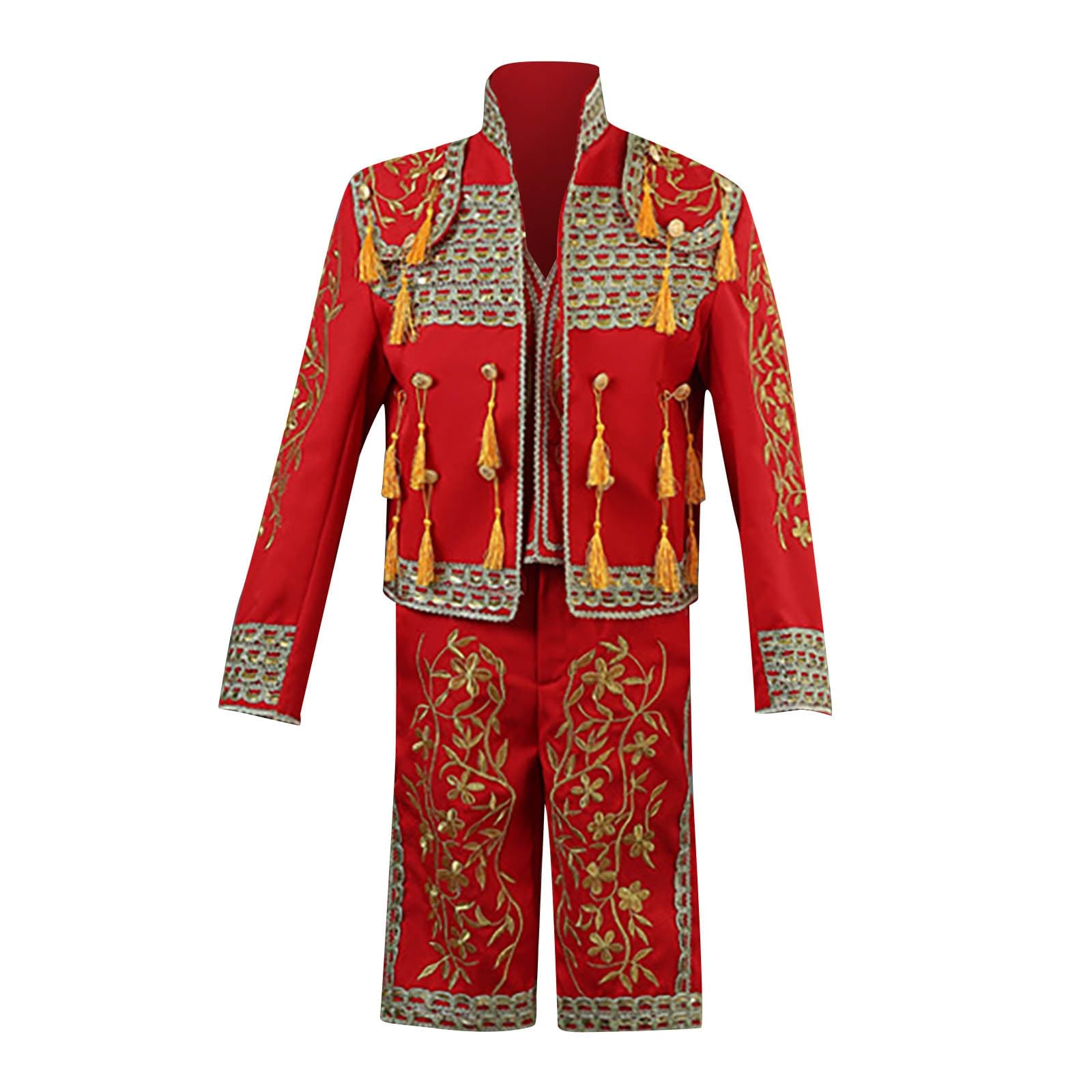 Ropa medieval para hombre, disfraz retro victoriano, 3 piezas, chaqueta bordada, chaleco, pantalones con borlas, para Halloween, carnaval, actuación escénica, cosplay