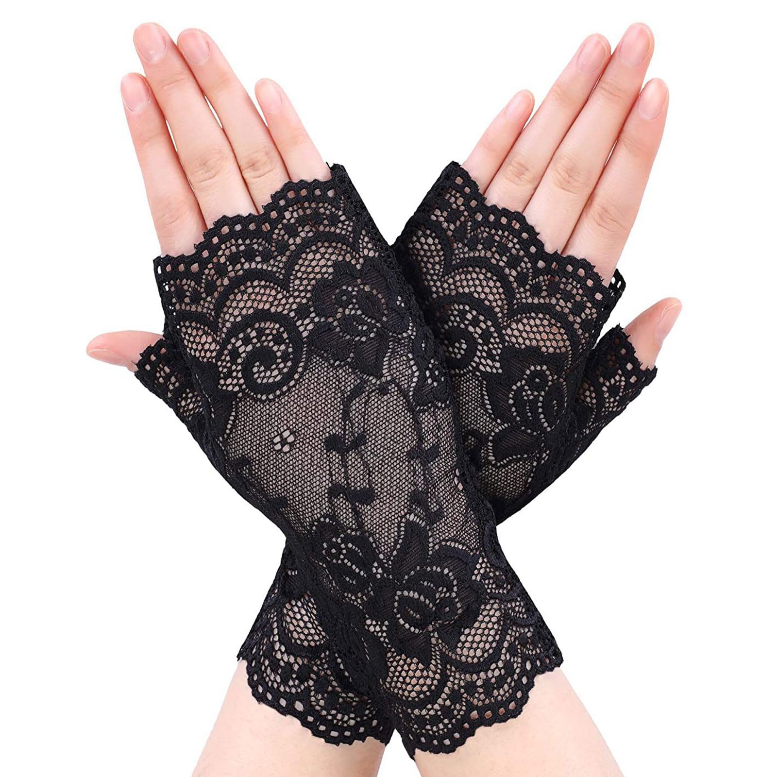 Gants Courts En Dentelle Noire Pour Femmes - Élégants Accessoires Mains Pour Mariage, Soirée Et Cosplay