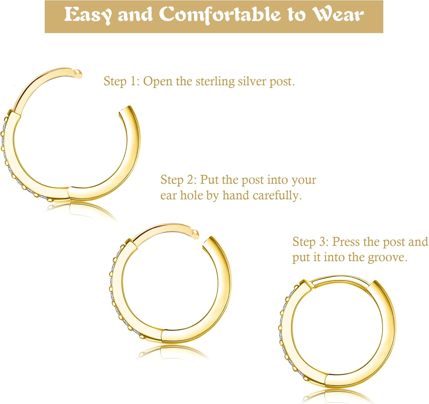 Bsoepnr 4 Pairs Gold Hoop Earrings Set, 14K Gold Plated Trendy Small Gold Huggie Earrings Stack Hypoallergenic, Dainty Cubic Zirconia Cartilage Hoops for Women - Image 8